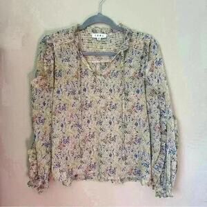 THML Tie Neck Peasant Blouse Floral Ruffles Sz XS